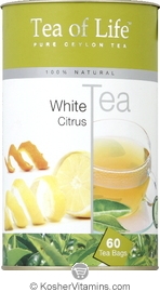Tea Of Life Kosher 100% Natural White Tea Citrus 60 Tea Bags
